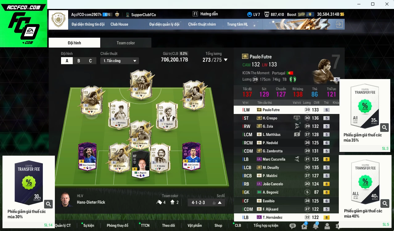 Ảnh [ACC Rẻ🔥] Full Mùa ITM+5 mix ICON+5 706.200b dư 30.500b có Crespo ITM+5, Desailly ITM+5, Zambrotta ITM+5, Zola ITM+5, Futre ITM+5, Eusébio ICON+6, Nedved ICON+6, Matthaus ICON, Maldini ICON, Rijkaard ICON... Còn nhiều CP GIẢM THUẾ, HLV Xịn